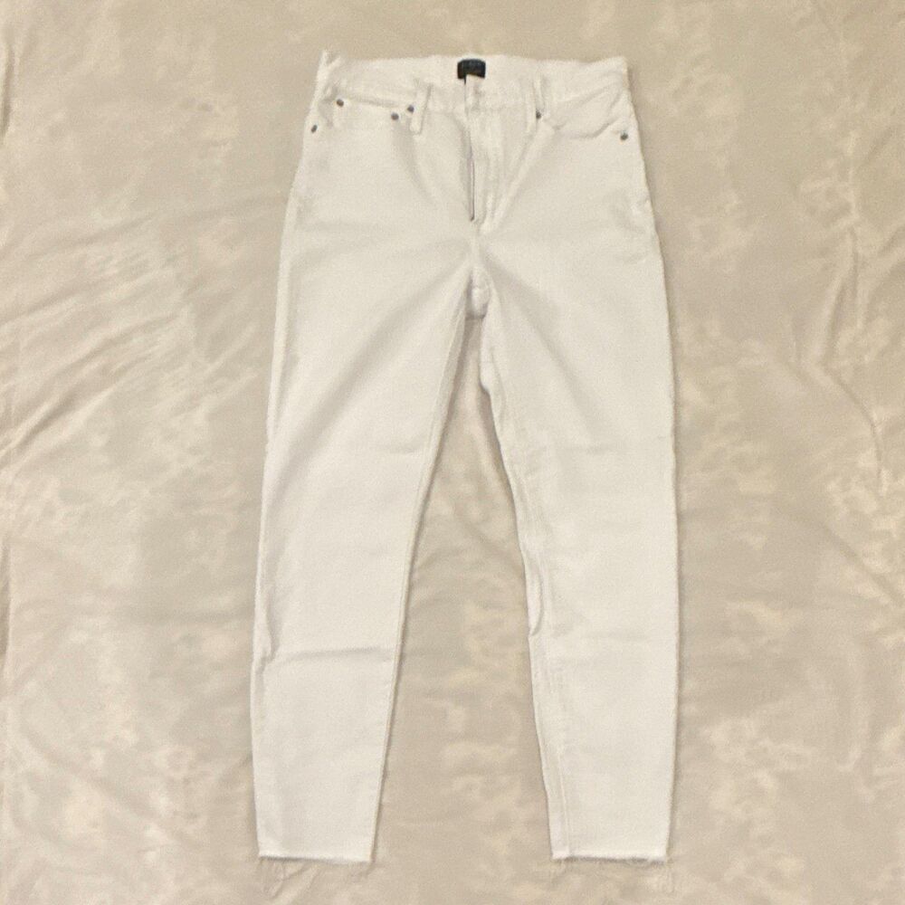 J Crew Women’s White 10 High Rise Skinny Jeans Size 30 Stretch Distressed Hem